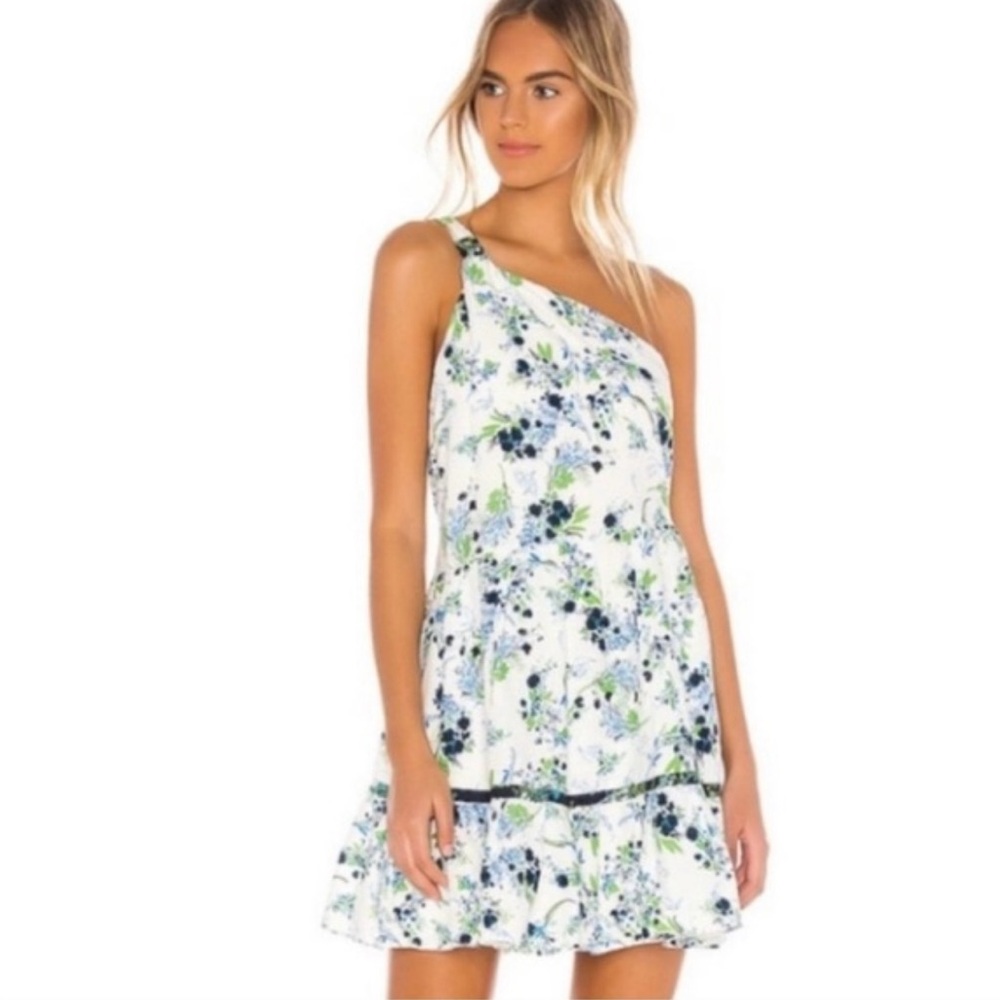 Linen Free People All Mine One Shoulder blue + white Dress.55% linen.Size M.